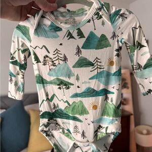 Little Sleepies Green and White Mountain Print Bodysuit